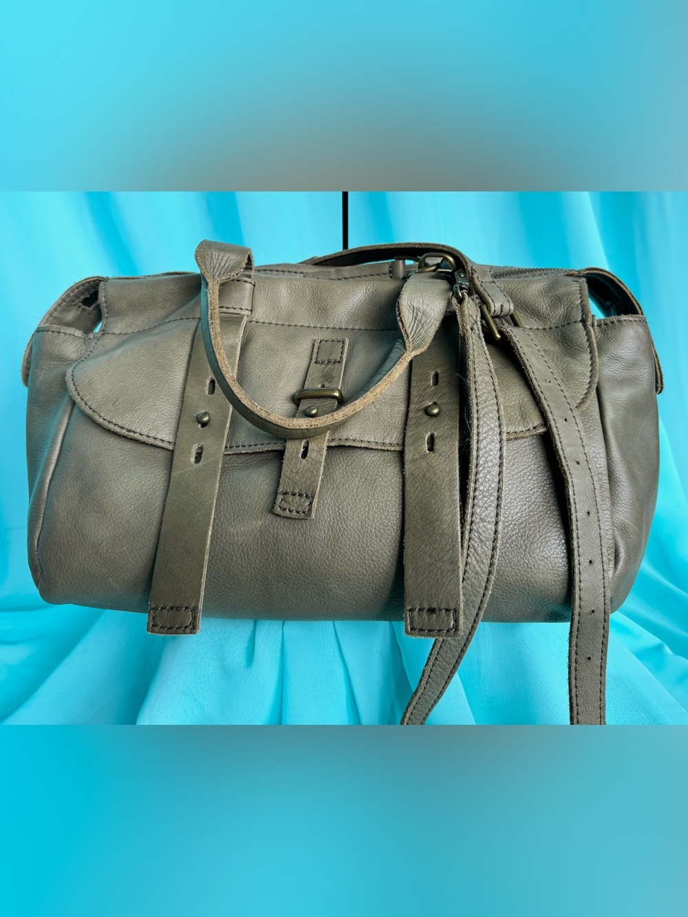 Lucky Brand Olive Green Leather Satchel Bag  Hobo Satchel